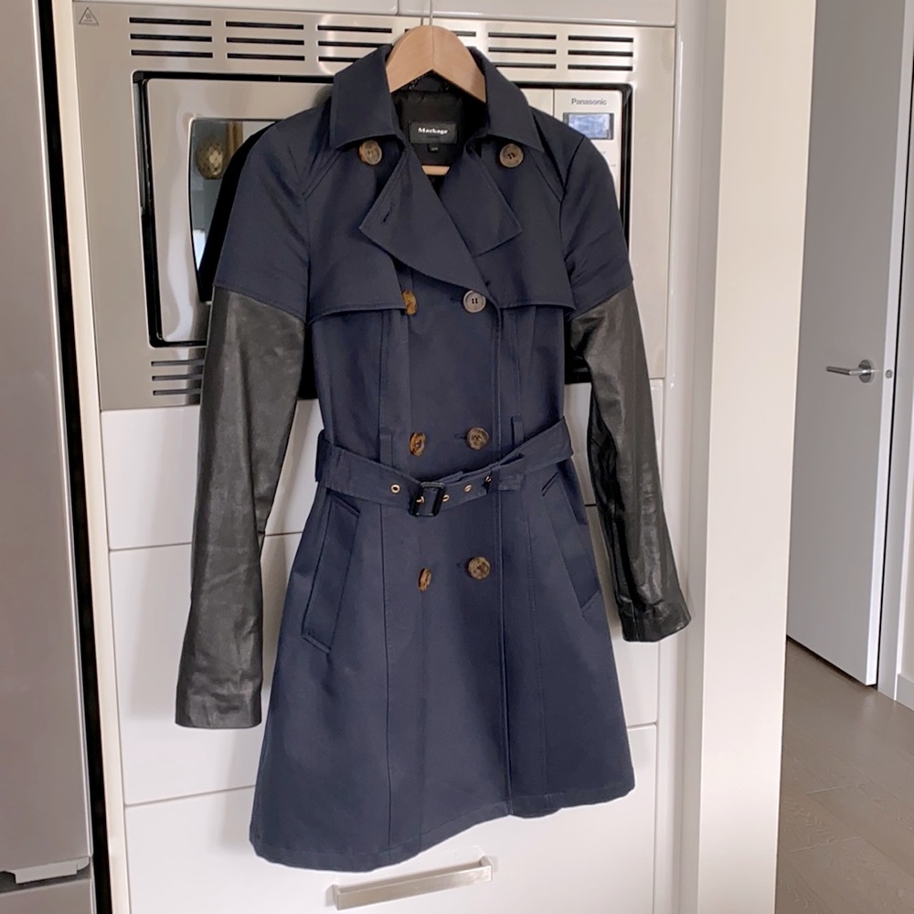 COPY - Mackage leather sleeve Trench XS navy/black